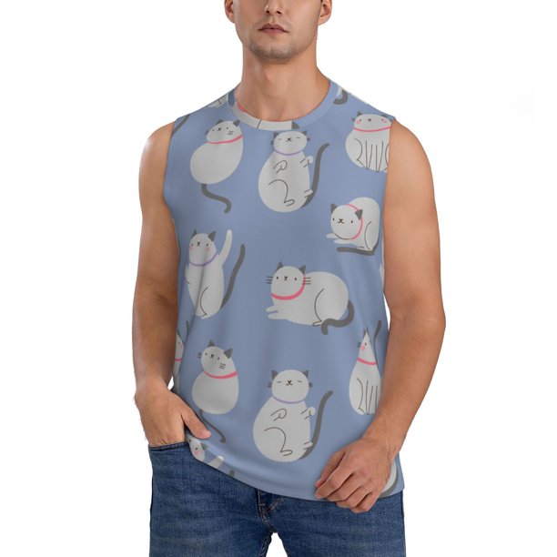Balery Cute Fat Cat Camisetas sin mangas para hombre, absorbe la humedad y protege contra el mal olor.-X-Large