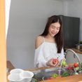 thumbnail image 4 of Plastic Household Double Layer Vegetable Basin Kitchen Vegetable Fruit Cleaning Storage Tray Drain Heighten Bottom Stable (Beige), 4 of 5