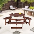 thumbnail image 4 of Newboti Furniture Outdoor 6 Person Picnic Table, 6 person Round Picnic Table with 3 Built-in Benches, Umbrella Hole, Outside Table and Bench Set for Garden, Backyard, Porch, Patio, Brown BN.2109, 4 of 16