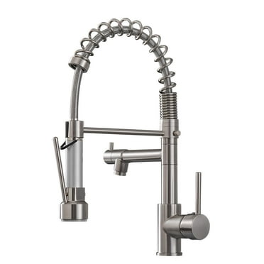WELLFOR 360° Rotation Commerical Kitchen Faucet with Sprayer, Single Handle Pull Down Sprayer Kitchen Sink Faucet with LED Light Two Spout, Brushed Nickel