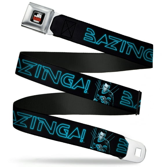 The Big Bang Theory Belt, Seatbelt Buckle Belt, Sheldon Bazinga Black Blue Glow, 34 to 52 Inches
