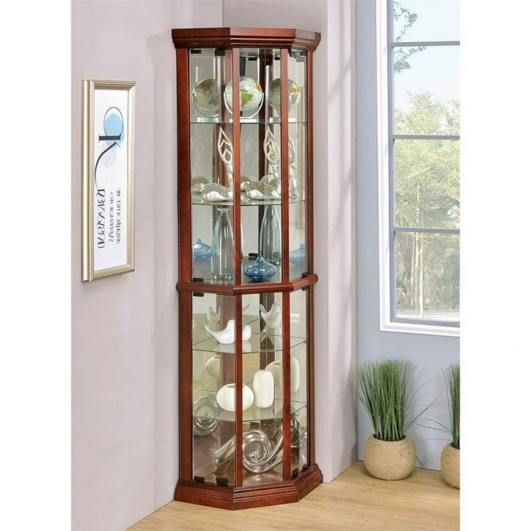 BELLEZE Ashfield Lighted Wood/Glass Curio Corner 48 OFF