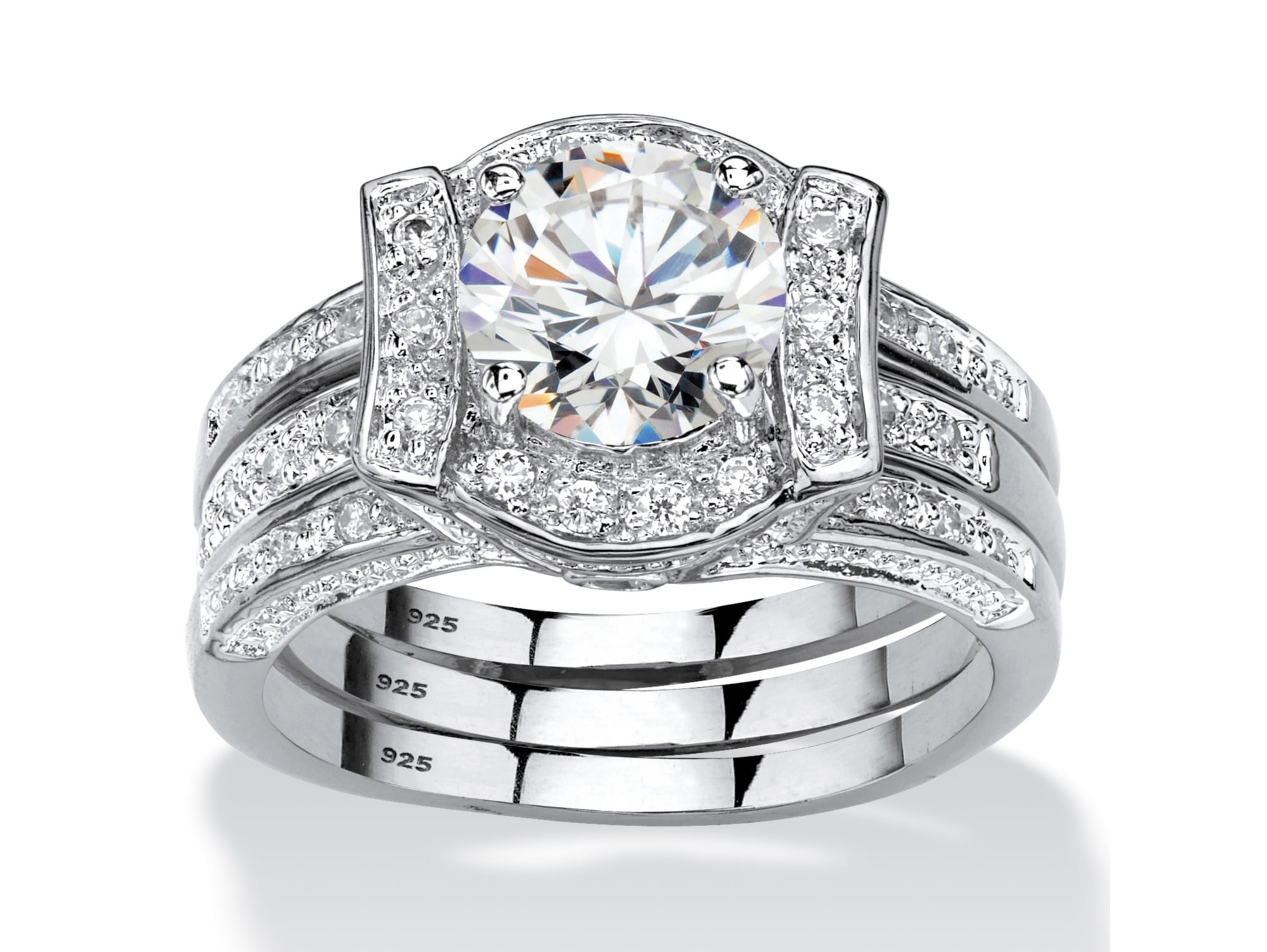 TTstyle 18K WGP Engagement Wedding Ring With 7mm Main Cubic Zirconia Stone 