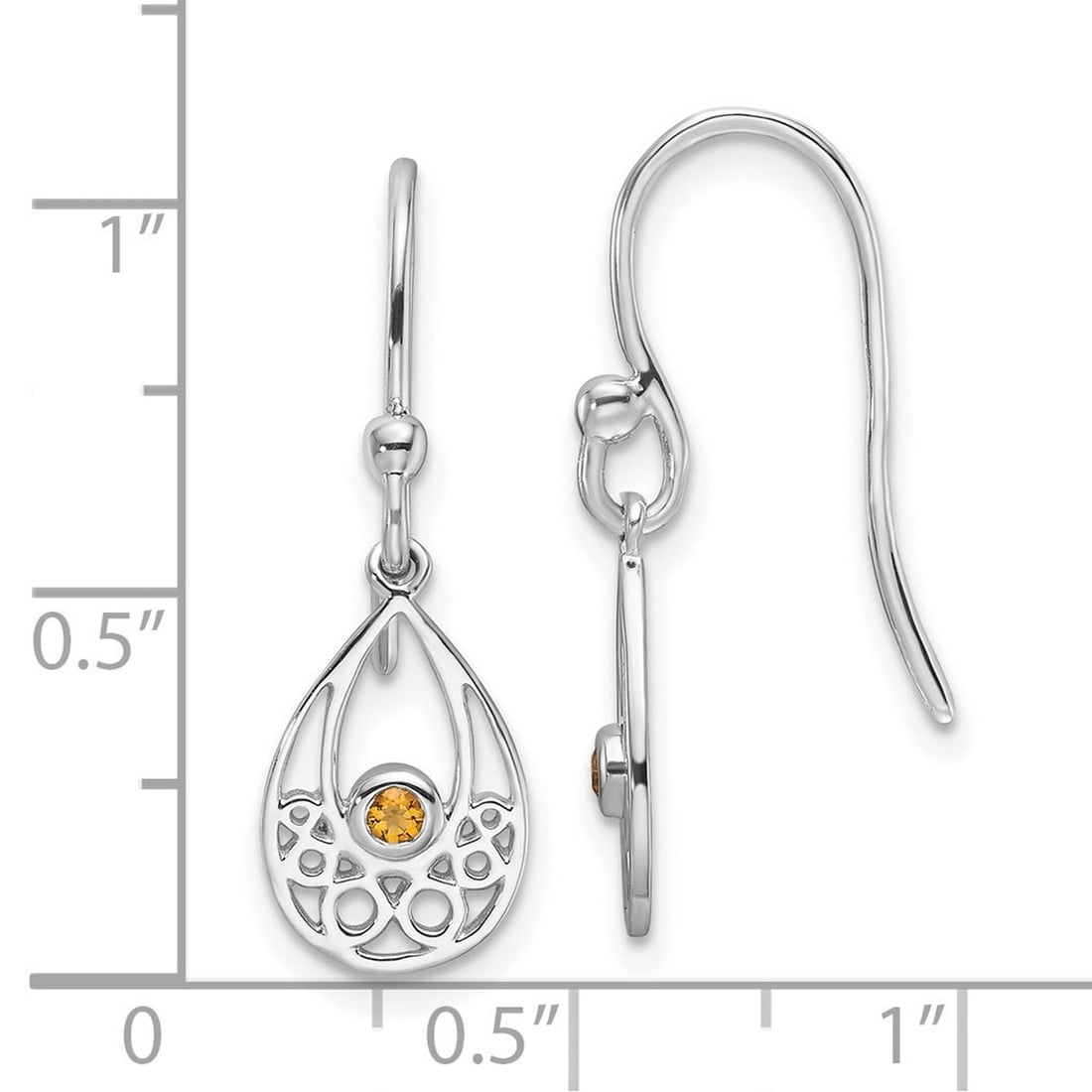 925 Sterling Silver Rhodium Plated White Ice With Citrine Shepherd Hook Earrings 26x9mm Wide Stud Earring for Women