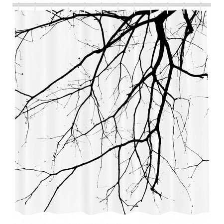 Black And White Shower Curtain Macro Leafless Winter Tree
