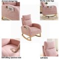 thumbnail image 4 of Nursery Rocking Chair Rocking Glider Chair with High Backrest, Solid Wood Legs and Side Pockets Modern Fabric Upholstered Accent Rocker Armchair for Nursery Living Room Bedroom, Pink, 4 of 7