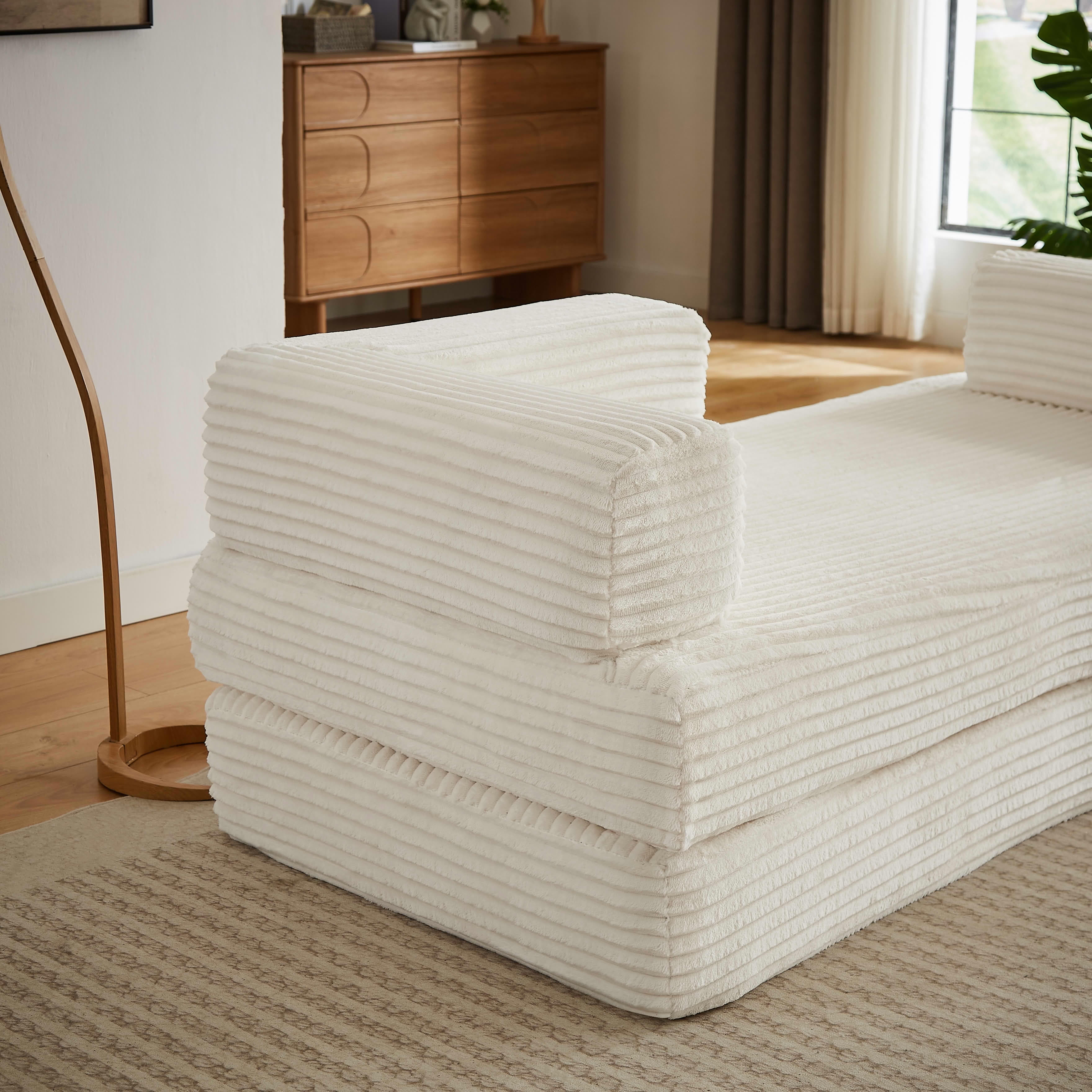 MAYEERTY Corduroy Oversized Loveseat, Cloud Convertible Sleeper, Boneless Modular Couch for Living Room, Beige