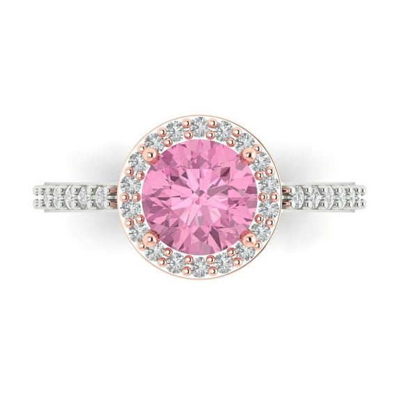 1.86 ct Round Cut Simulated Pink Diamond Solitaire with Simulated Diamond Accents 14K White/Rose Gold Womens Engagement Ring