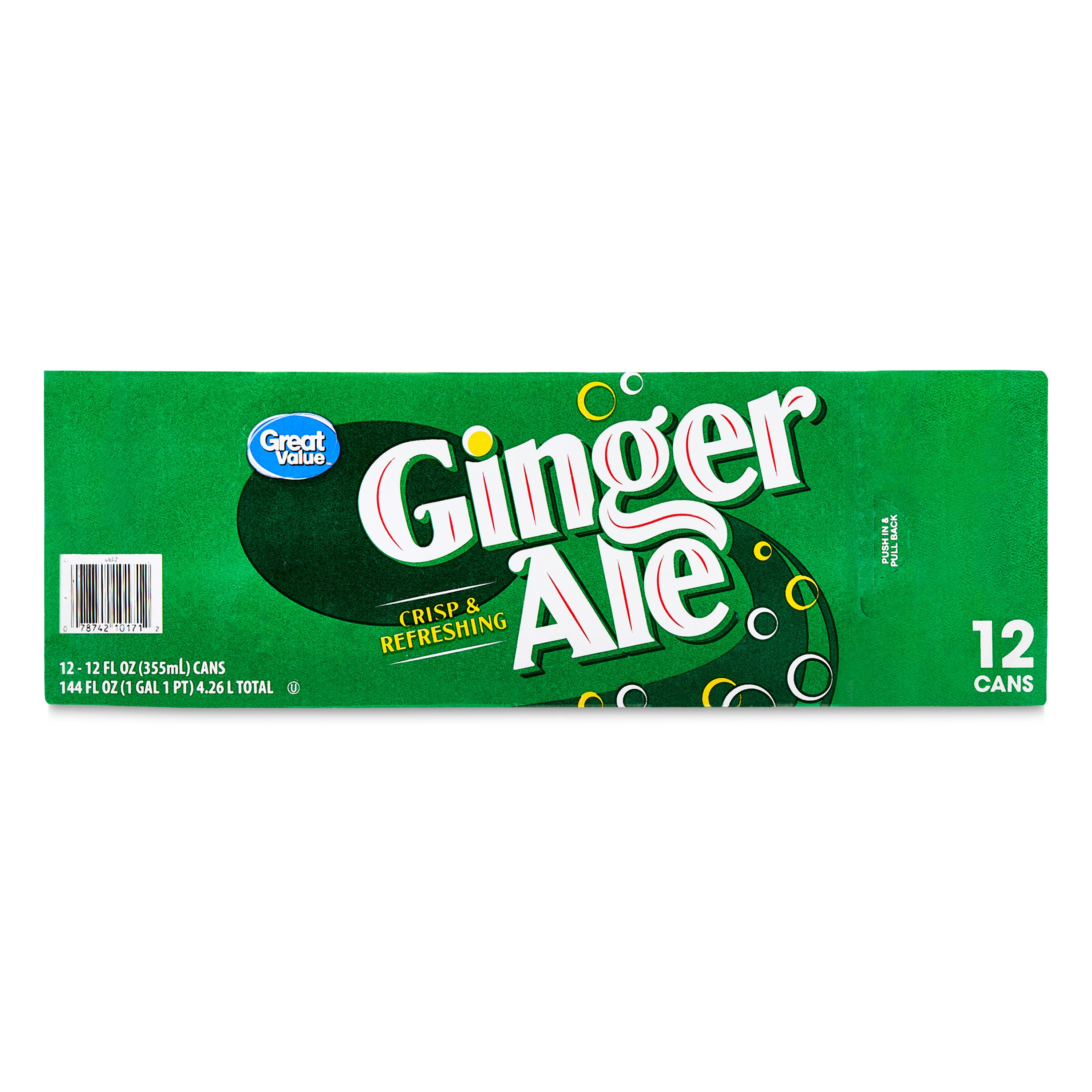 Great Value Ginger Ale Soda Pop, 12 fl oz, 12 Pack Cans