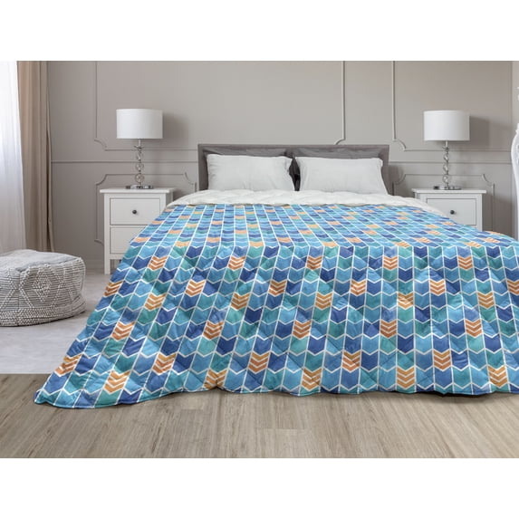 Floral Down Alternative Comforter, Watercolor Depiction of Pink and Yellow Flowers in Repetitive Pattern, Microfiber Quilt for All Season, 5 Sizes, White and Multicolor, by Ambesonne
