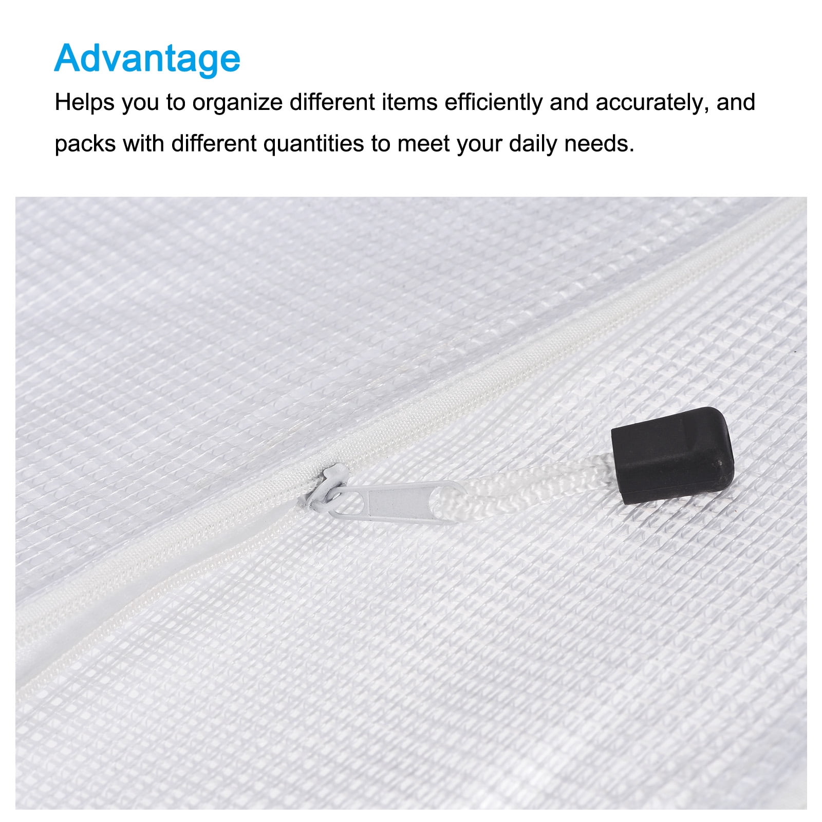 Unique Bargains Mesh Zipper Bag Plastic Zip File Pouch Document Folders Home Office Travel White