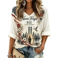 thumbnail image 2 of 9/11 25th Anniversary Shirt Womens WE Will Never Forget Tee Shirts | Lightweight Fabric,waffle V Neck Short Sleeve Tops, American Flag, 2001-2026 25Th Anniversary Tops, Patriotic Honor Tee Shirt,5XL, 2 of 6