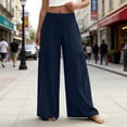 thumbnail image 5 of Bloomae Women Flowy Palazzo Pants Summer Boho Bagyy Wide Leg Elastic High Smocked Waist Casual Loose Comfy Lounge Trousers with Pockets Dark Blue S, 5 of 7