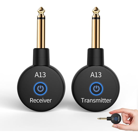 2.4GHz Wireless Guitar System, Rechargeable Wireless Guitar Jack Transmitter Receiver for Electric Bass Guitar Instruments, 24-Bit 48KHz Audio, 100ft Range, Black