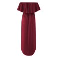 thumbnail image 4 of Vestido largo con hombros descubiertos y bolsillo con volantes y cintura alta con abertura lateral y corte holgado para mujer, color rojo vino XL, 4 of 6