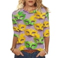 thumbnail image 2 of Xuyuer Mardi Gras Printed Shirt - Ladies' 3/4 Sleeve Crewneck Top for Festival Celebrations, Carnival Themed Parties, Vibrant Holiday Seasonal Fashion & Eye-Catching Parade Ready Apparel, 2 of 9