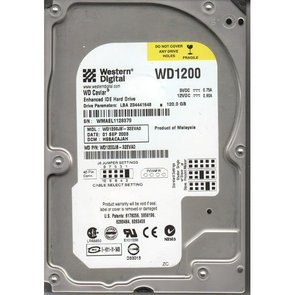 WD1200JB-32EVA0, DCM HSBACAJAH, Western Digital 120GB IDE 3.5 Hard Drive