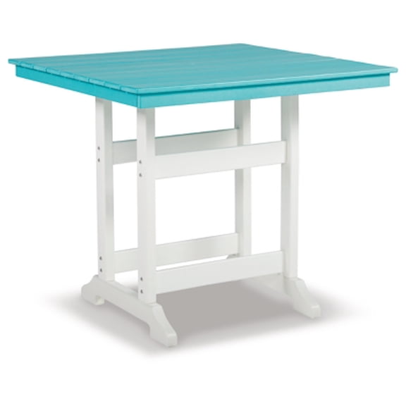 Signature Design by Ashley Casual Eisely Outdoor Counter Height Dining Table  Turquoise/White