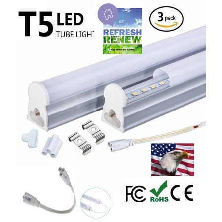 4 Light Fixture (iLett 3 Pack 18 Watts T5 LED Ceiling Light Fixture, 4 Feet, 1440lm, 6000K (Cool White),CE ROHs,)
