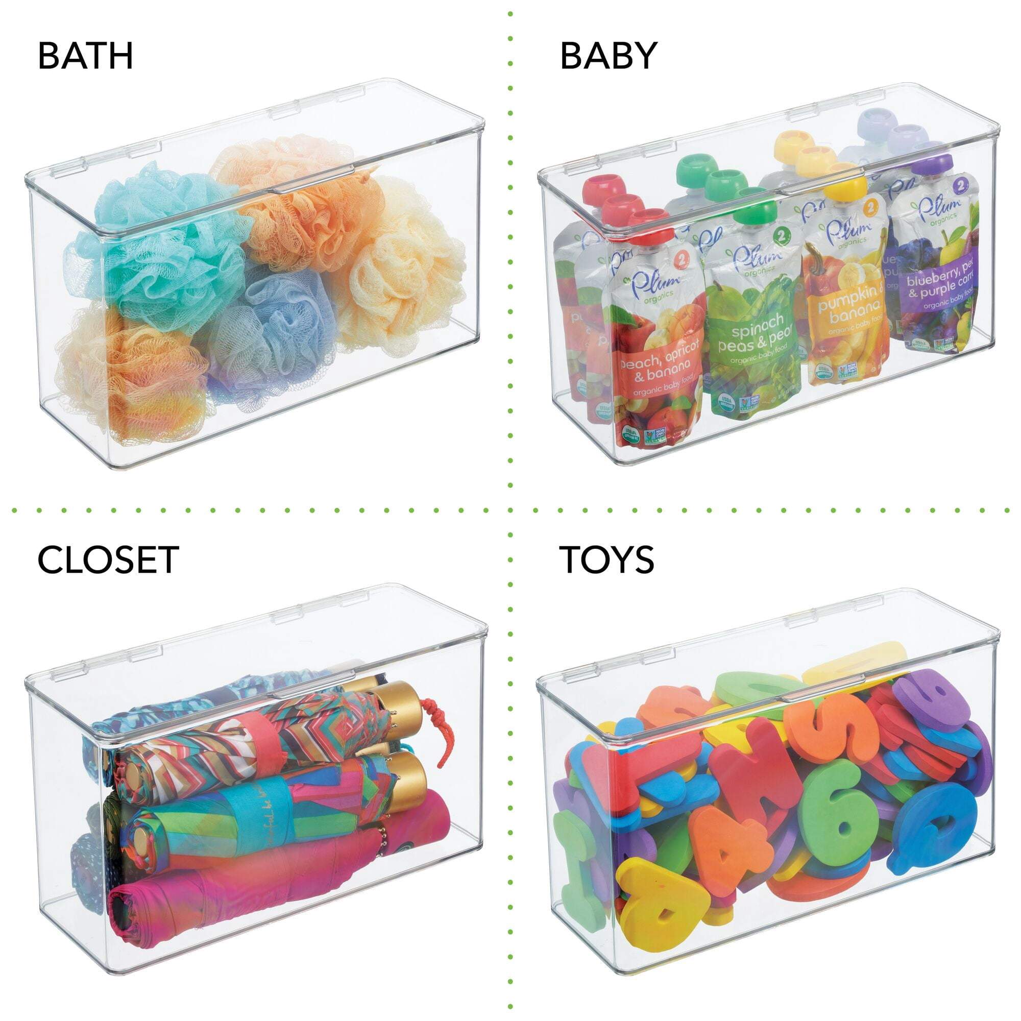 mDesign Plastic Bathroom Storage Organizer Box with Hinged Lid - 8 Pack - Clear