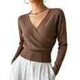 thumbnail image 2 of Women Wrap V-Neck Sweater Soft Long Sleeve Knit Pullover Top Slim Fit Waist Cropped Sweaters, 2XL, 2 of 5