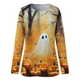 Womens Halloween Costumes 2024 Pumpkin Bats Print Tshirts 3/4 Length