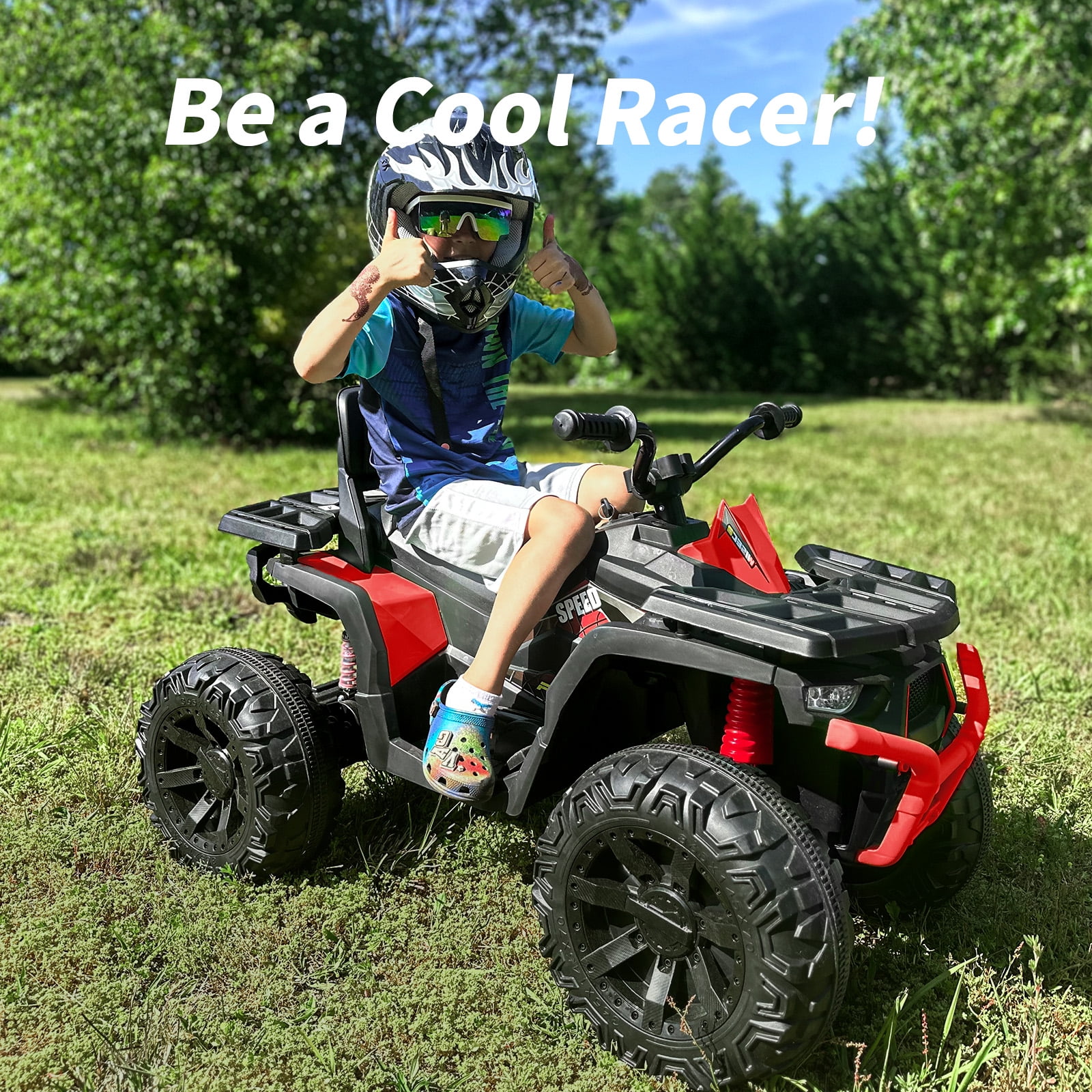 Hikiddo 24V Ride on Toys, Kids ATV 4-Wheeler for Big Kids with 2 Seater, 400W Motor, Bluetooth - Red