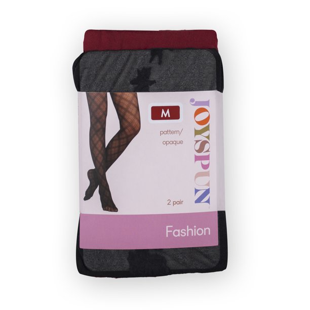 Joyspun Women's Floral Opaque Sheer Tights, 2Pack