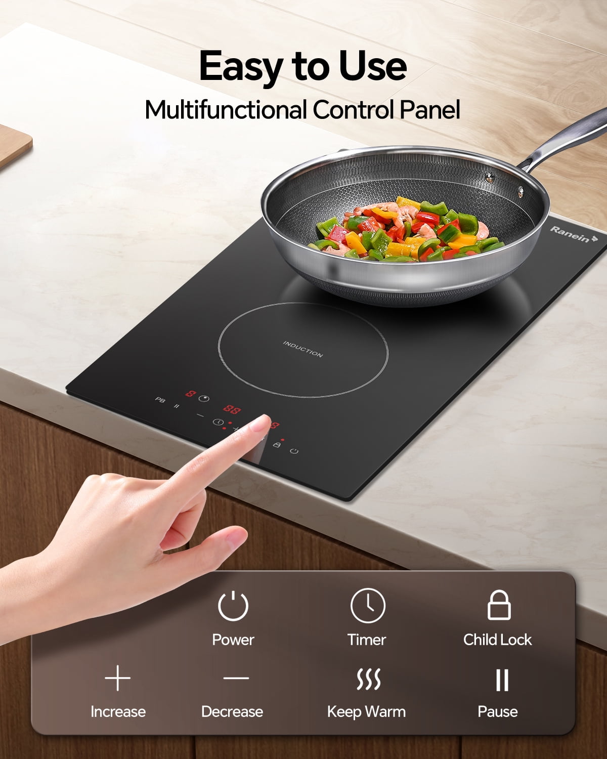 Induction Cooktop 12 Inch, Build-in 2 Burners Electric Stove Top, 9 Power Settings, Max 1800W, Sensor-Control Induction Hob with Multiple Safety Protections, Compatible with Magnetic Cookers