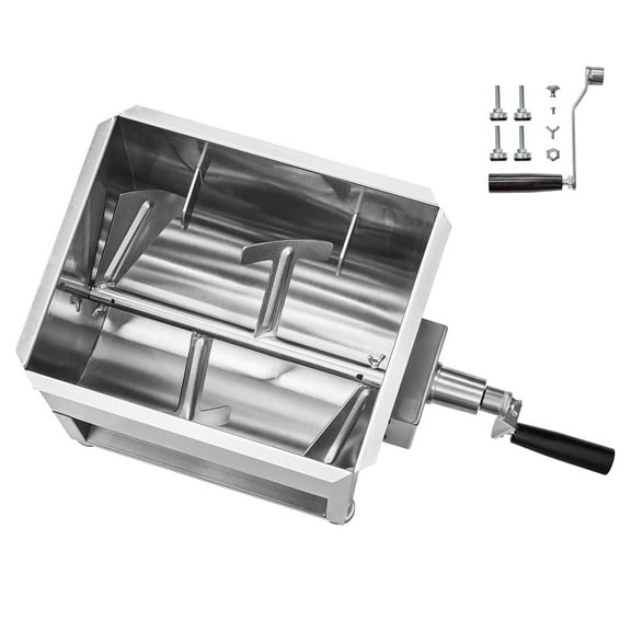 KFFKFF Manual Meat Mixer, 120L Capacity Meat Processing Equipment, Stainless Steel Mixer for Sausage and Ground Meat, Hand-Operated Mixer with Lid, Handle, and Gear Reducer