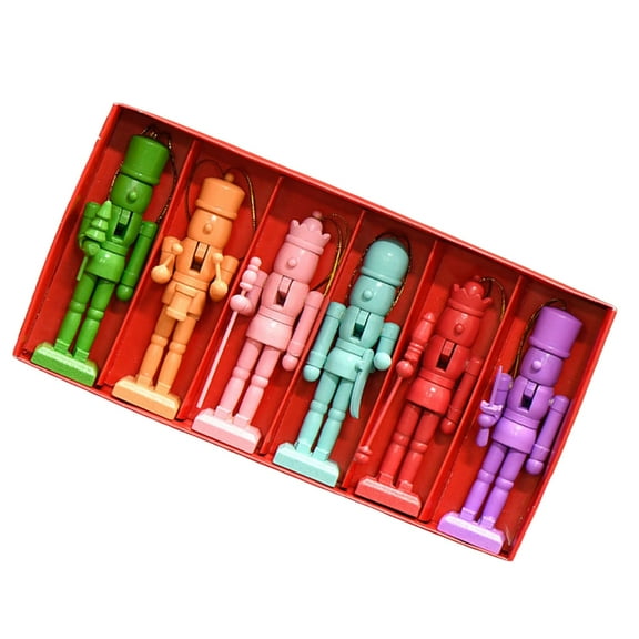 BQBQERT Set of 6 Christmas Colorful Wood Nutcrackers Soldiers Puppets Decorations Festival Holiday Party Tree Hanging Ornaments