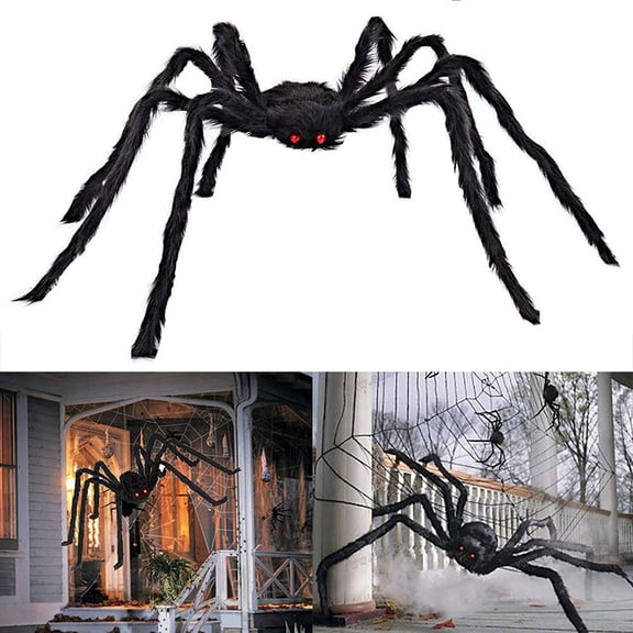 JIAnyrg Realistic Black Soft Hairy Scary Creepy Plush Giant Spider Outdoor Halloween Trick Horror Decor Black 11.8in