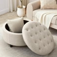 thumbnail image 6 of 30-Inch Round Storage Ottoman, Button Tufted Ottoman Coffee Table with Removable Top for Living Room, Bedroom, Office (Beige), 6 of 13