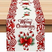 CuiLiyq Red and White Candy Cane Merry Christmas Party Christmas Table Runner Decorations, Plastic Table Runner for Winter Christmas Holiday Party Supplies, 72" x 13"
