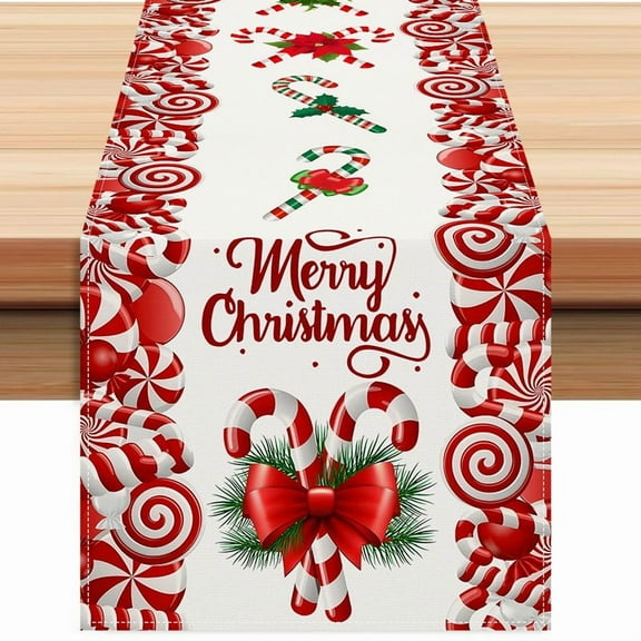 Btomtd 72.04 x 12.99 inch Candy Lettering Christmas Table Runner Holiday Party Table Runner Table Decor Tablecloth Festive Home Use, Multicolor