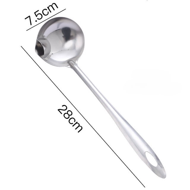 Colador de acero inoxidable, cuchara, colador de sopa, cocina, salsa, aceite, sopa, separador de grasa, cucharones, espumadera, cuchara, colador de sopa,Plateado