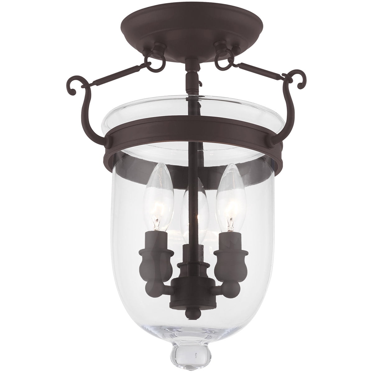 3 Light Bronze Ceiling Light fixture with Clear Glass Shade
