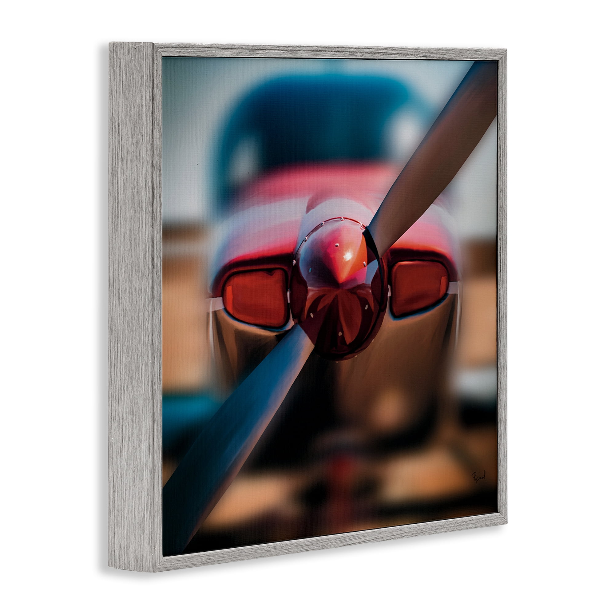 Stupell Industries Red Aircraft Propeller Gray Framed Giclee Art, design by Renel Peters