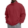 thumbnail image 3 of Mens Zip Up Sweatshirt Mock Neck Track Jacket Lightweight Fleece Full Zip No Hood Athletic Casual Long Sleeve shirts with Pocket Red M, 3 of 6
