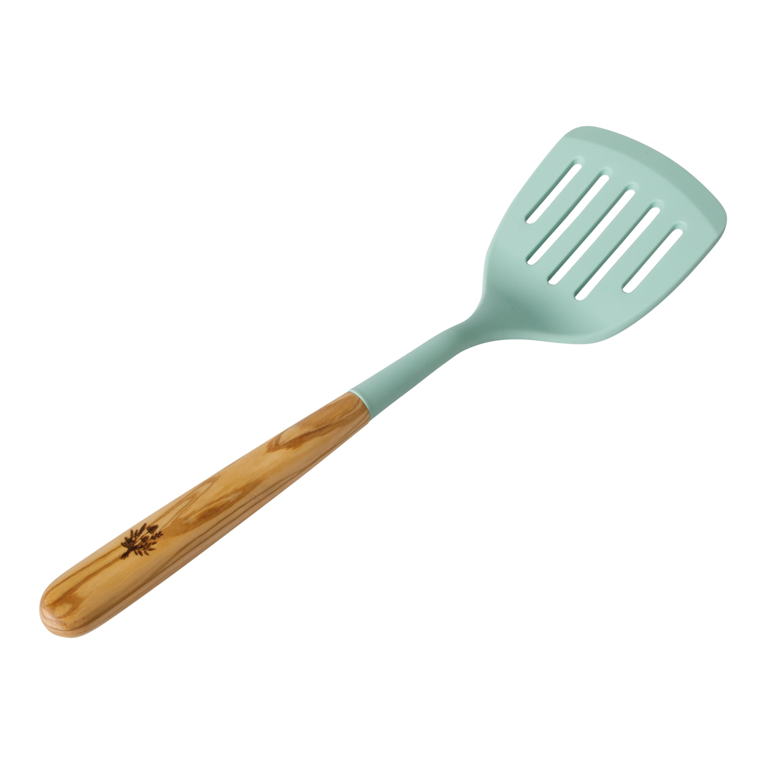 The Pioneer Woman Silicone Slotted Turner with Olivewood Handle, Green
