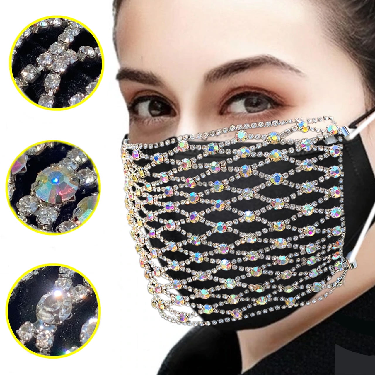 Sparkle Face Mask Party Bling Decoration Crystal Fashion Mask for Women