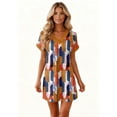 thumbnail image 6 of Women's Floral Print V-Neck Short Sleeve Casual Pullover Dress with Pocket, Summer Dress Comfortable Loose Fit, Fashionable Ladies Clothing,Orange,L, 6 of 8