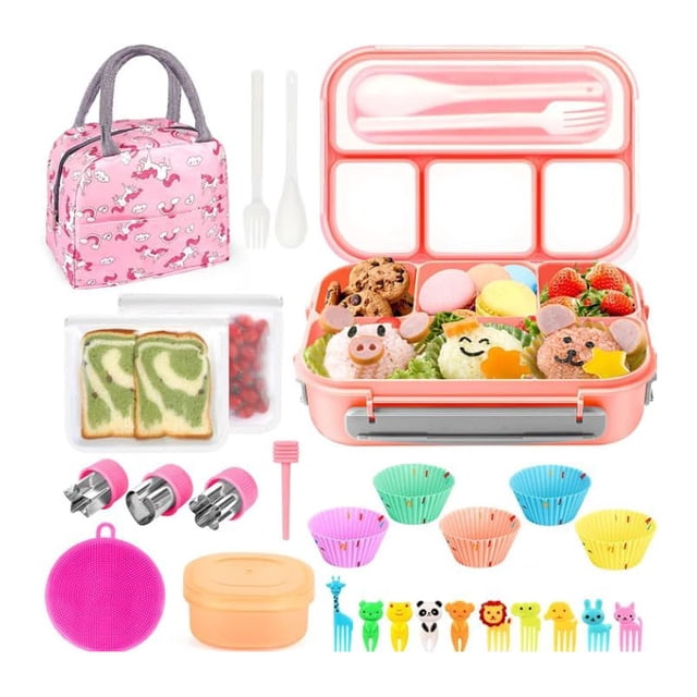 27pcs 1300ml Loncheras, Fiambrera Bento Apta para Microondas, Caja de Almuerzo Sellada, (Rosa)