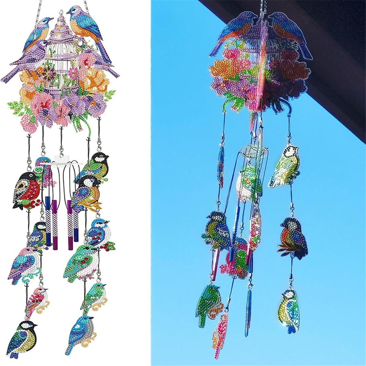 DIY Dotted Diamond Art Painting Wind Chime Kit, Three-Dimensional Sun Catchers Diamonds Dot Paintings A