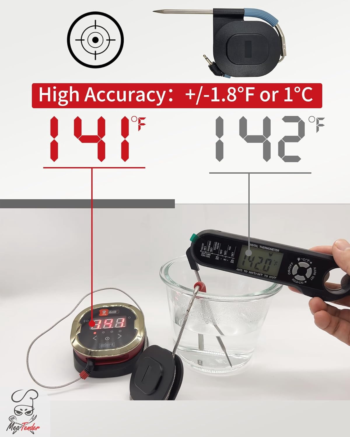 Meatender 4-Pack ±1°C Washable Meat Probes for Weber iGrill, 2.5mm Plug with Magnetic Spool