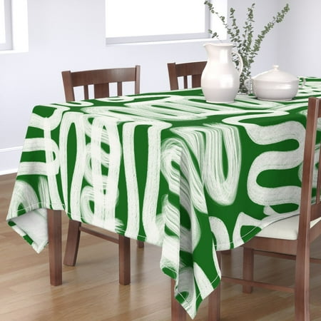 

Cotton Sateen Tablecloth 70 x 120 - Scribbles Paint Strokes Bright Emerald Abstract Modern Print Custom Table Linens by Spoonflower