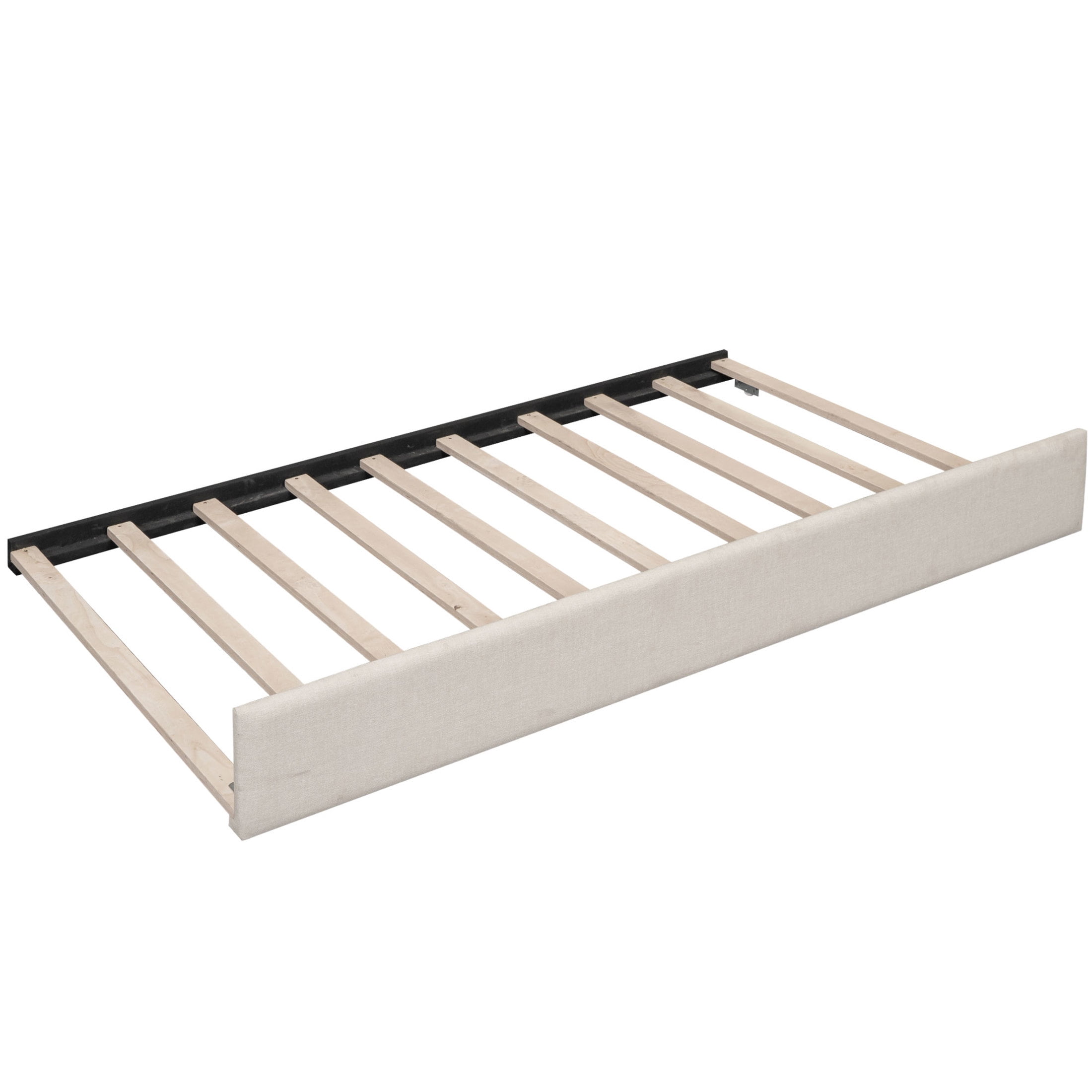 Noble House Felix Full Upholstered Platform Bed, Modern Linen Frame with Twin Trundle and USB Ports, Beige