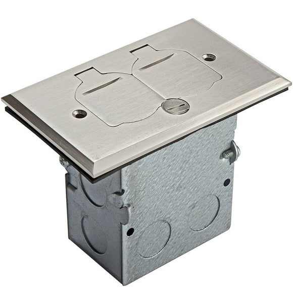 ENERLITES Nickel Plated Brass Flip Lid Cover Floor Box Kit includes 20A Tamper-Weather Resistant Duplex Receptacle Outlet, 1- Gang Junction Box, Watertight Gaskets, UL Li
