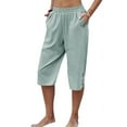 thumbnail image 2 of Dellytop Womens Casual Elastic Waist Solid Color 3/4 Summer Capri Pants, 2 of 5