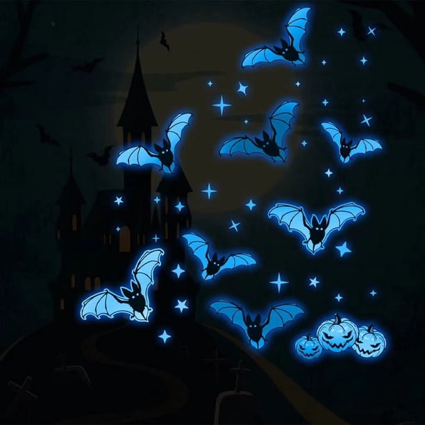 Colorful Luminous Bat Halloween Stickers Eight Bats Luminous Wall Stickers